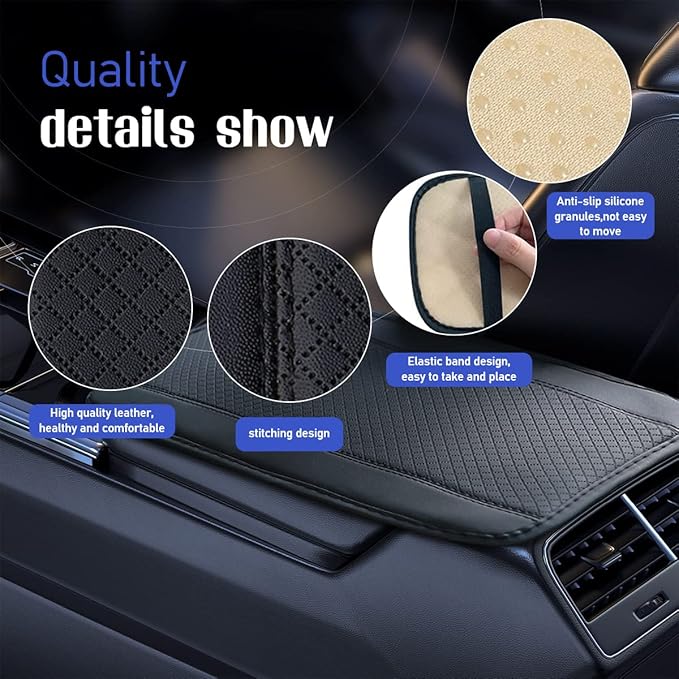 Ziciner Leather Car Center Console Armrest Pad, PU Waterproof Auto Seat Box Cover Protector, Hand Rest Cushion Protection Pad, Vehicles Interior Accessories Universal for Truck,SUV (Black A)