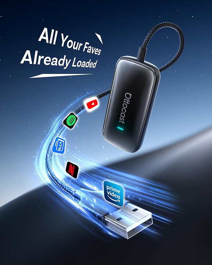 OTTOCAST 2026 Play2Video Ultra Magic AI Box Car Streaming Devices, Wireless CarPlay Android Auto Video Adapter 3 in 1 Built-in Netflix/YouTube Android 12 System
