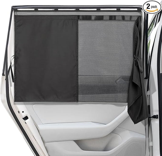 Car Window Shades, [2025 Updated] 2 Pack Car Sun Shade for Baby, Double Layer & Fully Open, Magnetic Back Window Curtain, Sun Shade Covers Privacy Screen