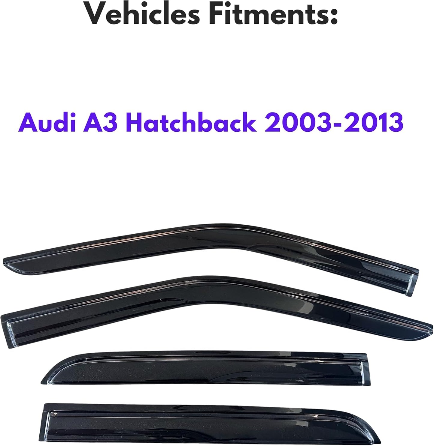 KPY Window Visor Compatible with Audi A3 Hatchback 2003-2013, 4PC Rain Guard Side Window Vent Deflectors Tape-On Mugen Style, 2003 2004 2005 2006 2007 2008 2009 2010 2011 2012 2013