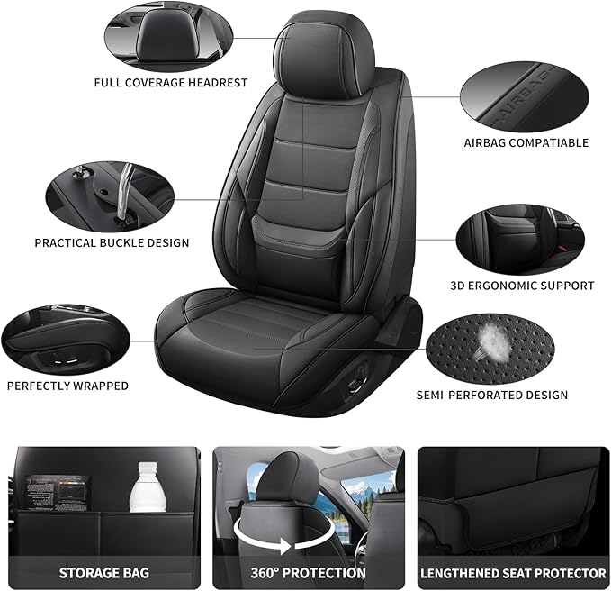Car Seat Covers Full Set Custom Fit for Chevrolet/Chevy Blazer 2019-2025 2026 - Premium Faux Leather with Lumbar Support, Breathable, Waterproof, Anti-Slip, Durable, Easy to Install (Black,Full Set)