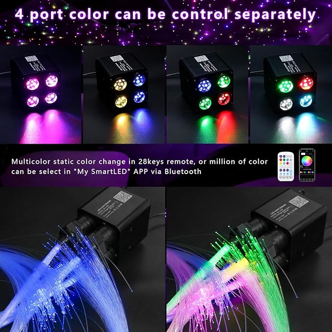 AZIMOM 4Colors 2 in 1 Meteor Twinkle Fiber Optic Starlight Headliner Kits Mixed1720pcs 13.1ft Fiber Strands,RGB Meteor Shooting Star 240pcs, Sound Remote APP Control Home Ceiling Car Headliner Decor