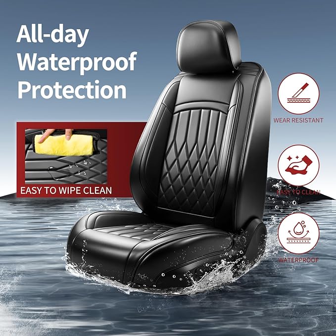 Fit TSX Car Seat Covers for Acura TSX 2003-2014 - Premium Leather, Waterproof, All-Weather, Airbag Compatible, Breathable, Easy Install, Seat Protectors, Only 2 Front seat Covers, Black