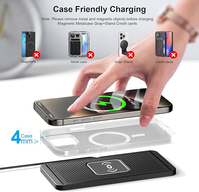 Wireless Charging Pad for Car for Honda Accord 2008-2012-pr, 15W Fast Wireless Charger Mat Non-Slip Silicone Car Center Console Phone Charging Pad,A/15W-Type-c