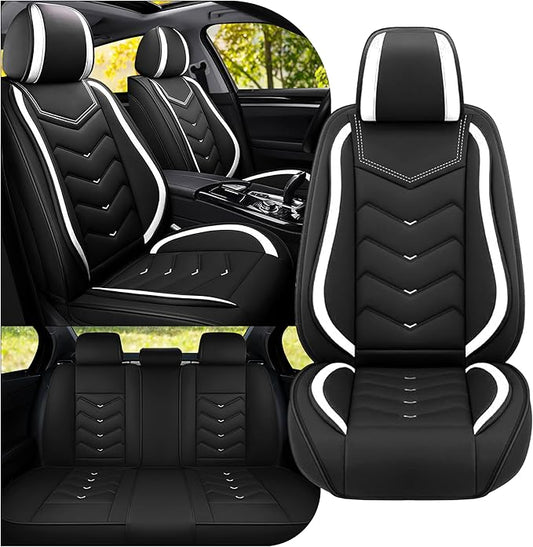 Car Seat Covers Fit for Toyota rav4 2000-2026, Stylish Sport Seat Covers, Waterproof Wear-Resistant Premium Nappa Leather Car Seat Cover.(Full Set/Black White)