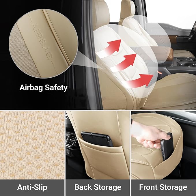 Coverland Custom Fit Car Seat Covers for Car Compatible with [Mustang, Fusion, Prius, Optima, TSX, MINI Cooper] Premium Waterproof Non-Slip Interior Seat Protector [Front Beige - Size Chart A17]