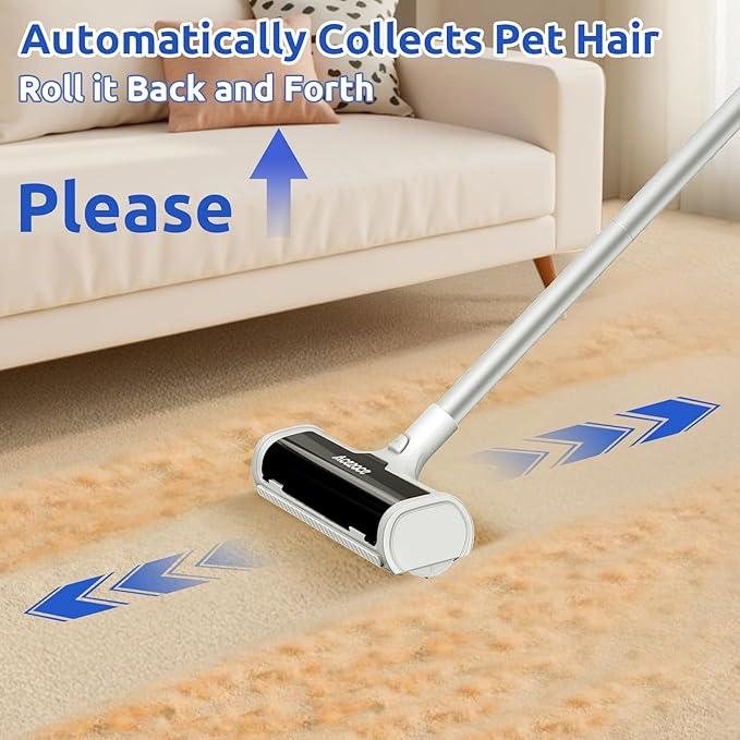 ACE2ACE A3 Pro Carpet Roller for Pet Hair, Carpet Pet Hair Removal Tool, Reusable Large Lint Rollers, 5 Feet Long Handle No Bending No Kneeling, Cat Dog Hair Remover for Carpet, Rugs, Mats, Black