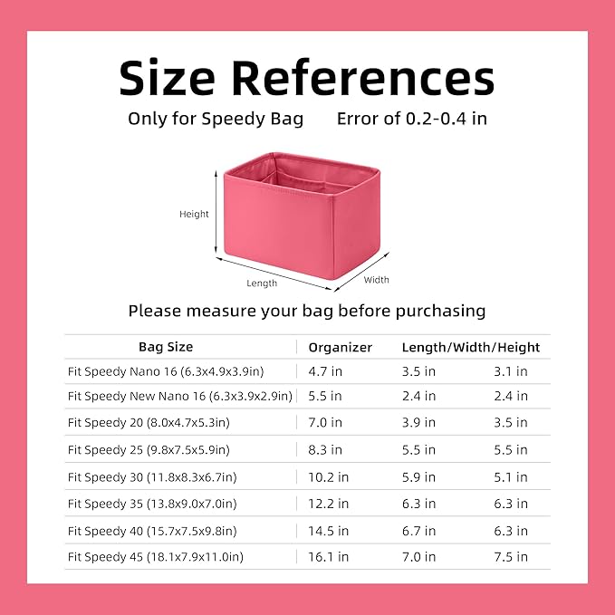 DGAZ Silk Purse Organizer Insert Fits LV Speedy 16/20/25/30/35/40/45 bags，Silky Smooth Bag Organizer，Luxury Handbag & Tote Shaper(Rose lipstick,SP20)