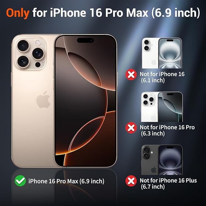 SUPFINE Magnetic for iPhone 16 Pro Max Case with Screen Protector (Compatible with MagSafe) (Military Grade Drop Protection) Translucent Matte Shockproof Phone Cover,Dark Blue