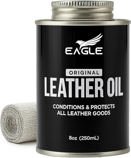 Leather Oil Conditioner with Applicator & Cloth – All-Natural Deep Conditioning Oil for Saddles, Furniture, Bags, Belts & Leather Gear – 8.45oz Restorative Oil for Dry, Cracked Leather