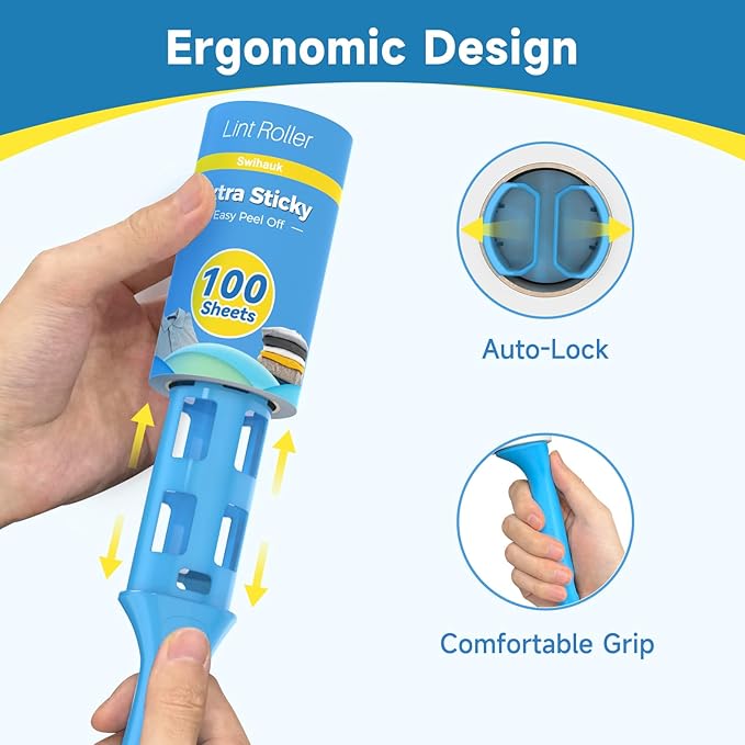 Swihauk 600 Sheets Extra Sticky Lint Rollers for Pet Hair, Easy Spiral Tear Lint Roller for Clothes with Ergonomic Handle, Multipurpose Lint Remover for Furniture, Carpet, Car Seat