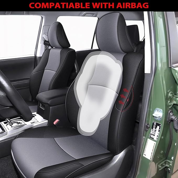 AOMSAZTO Custom Fit Seat Covers for Toyota 4runner: 7Seats 2011 2012 2013 2014 2015 2016 2017 2018 2019 2020 2021 2022 2023 2024 Leather Car Seats Cover Full Set for 4Runner 7 Seaters Black&Gray