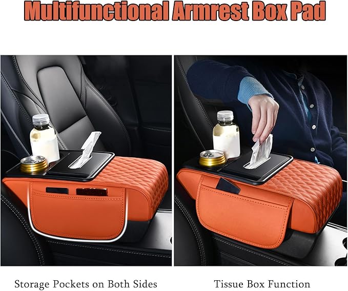 Car Armrest Center Console Cover for BMW X3 F25 2011 2012 2013 2014 2015 2016 2017, Center Console Pad with Cup Holder, Multifunctional Armrest Cushion,E Beige