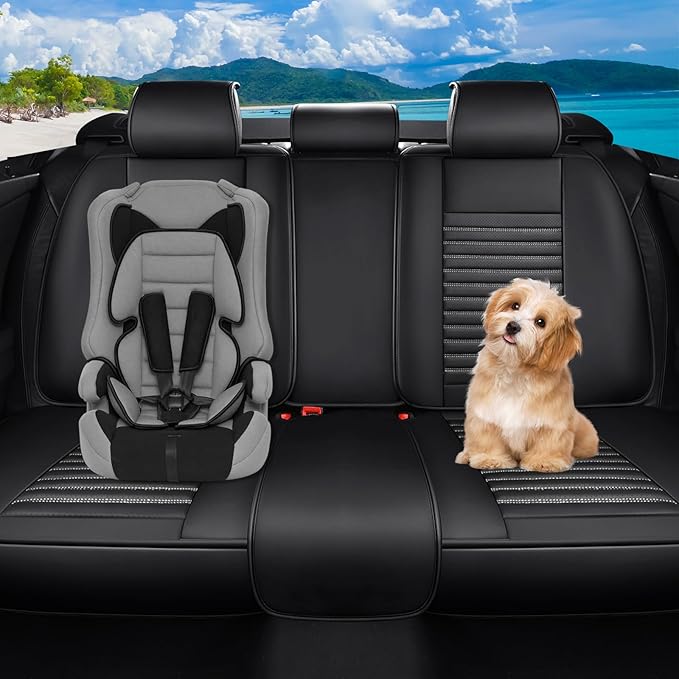 Truck Seat Covers Full Set Fit for Toyota Tacoma 2001-2026, Premium Faux Leather Car Seat Protector, Breathable, Anti-Slip, Comfortable & Durable (Black&White,Full Set)