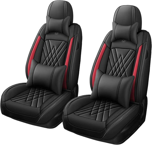 Car Seat Covers Compatible with Toyota Camry 2012-2026 Durable Waterproof Automotive Seat Covers Stretchable, Airbag Compatibility, Premium Nappa Leather(Black Red, 2 Pcs Front with Pillow)