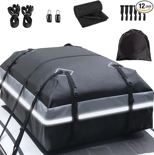 Car Rooftop Bag Cargo Carrier Bag 21 Cubic Feet Waterproof Heavy Duty for All Cars with/Without Rack Including Anti-Slip Mat 2 Luggage Locks 2 Extra Straps 6 Strong Nylon Straps Storage Bag