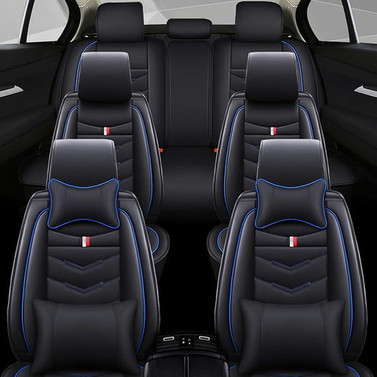 Car Seat Cover 6 Seats for Ford Explorer 2000-2026, Waterproof Durable Compatible Airbag, Premium Leather Seat Protector(6 Seats Luxury,Black Blue)