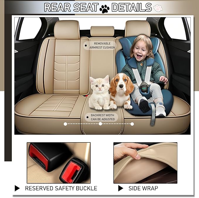 Leather Car Seat Covers Fit for Toyota Prius 2004-2024, 5 Seater Car Seat Cover, Premium Waterproof, Scratch Resistant Car Interior Accessories (Full Set Beige)