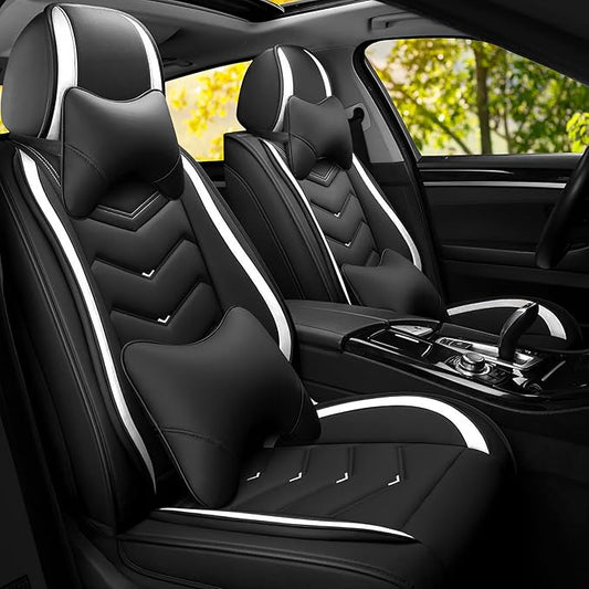 Car Seat Covers Fit for Infiniti g37 2000-2026, Stylish Sport Seat Covers, Waterproof Wear-Resistant Premium Nappa Leather Car Seat Cover.(2 Pcs Front with Pillow/Black White)