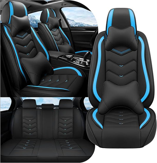Car Seat Covers Fit for Toyota rav4 2000-2026, Stylish Sport Seat Covers, Waterproof Wear-Resistant Premium Nappa Leather Car Seat Cover.(Full Set with Pillow/Black Blue)