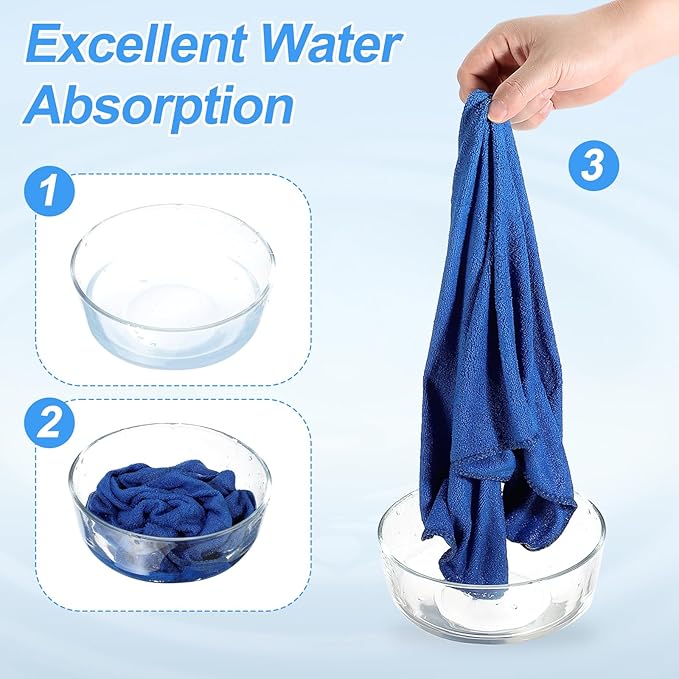 HARFINGTON 6 Pack Microfiber Cleaning Cloth, 12" x 12" Multi-Functional Cleaning Towels Reusable Absorbent Rags with Hook for Car Wash Kitchen Household Window Clean, Sapphire Blue