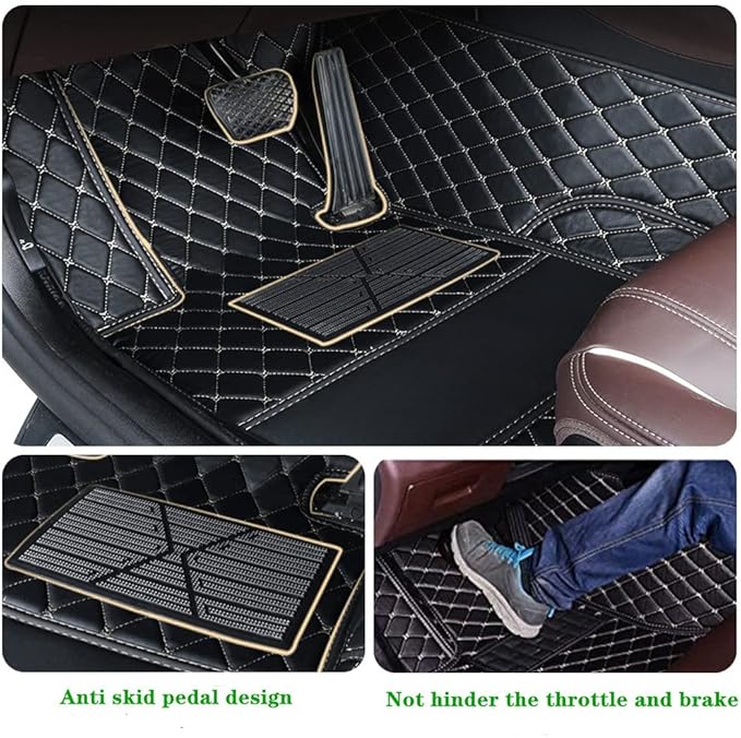 Custom Personalized Floor Mats for Cars - Luxury Full Coverage All Weather Mats, Anti-Slip Leather Mat Set, Fit for 99% of Cars, SUVs & Trucks (Pink&Black Beige, C-Double Color)