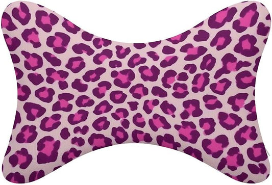 Car Pillow for Neck Pain Relief Support, Compatible with Pink Cheetah Leopard Print Memory Foam Car Neck Pillow for Car Seat with Adjustable Strap, 2 Pcs Car Headrest Pillow for Ergonomic Design