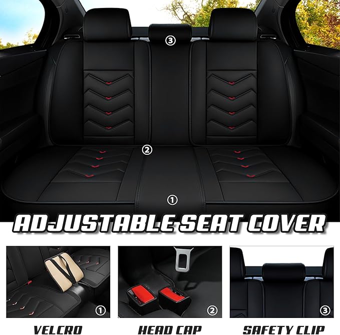 Car Seat Covers for Hyundai Sonata 2002-2026, Premium Nappa Leather Car Seat Cover, Stylish Sport Seat Covers， Automobile Seat Cover Sets.(Luxury 5 Seats/Black Red)