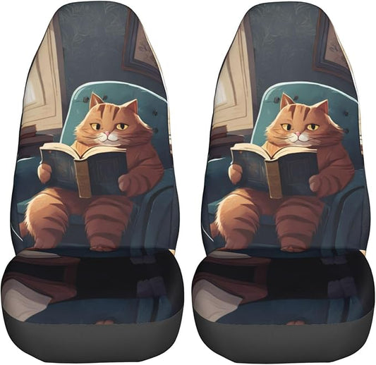 Delerain Car Seat Covers Set 2Pcs, Funny Garfield Cat Universal Front Car Seats Vehicle Enterior Protector Suitable Fits Most Car Auto SUV Sedan Truck