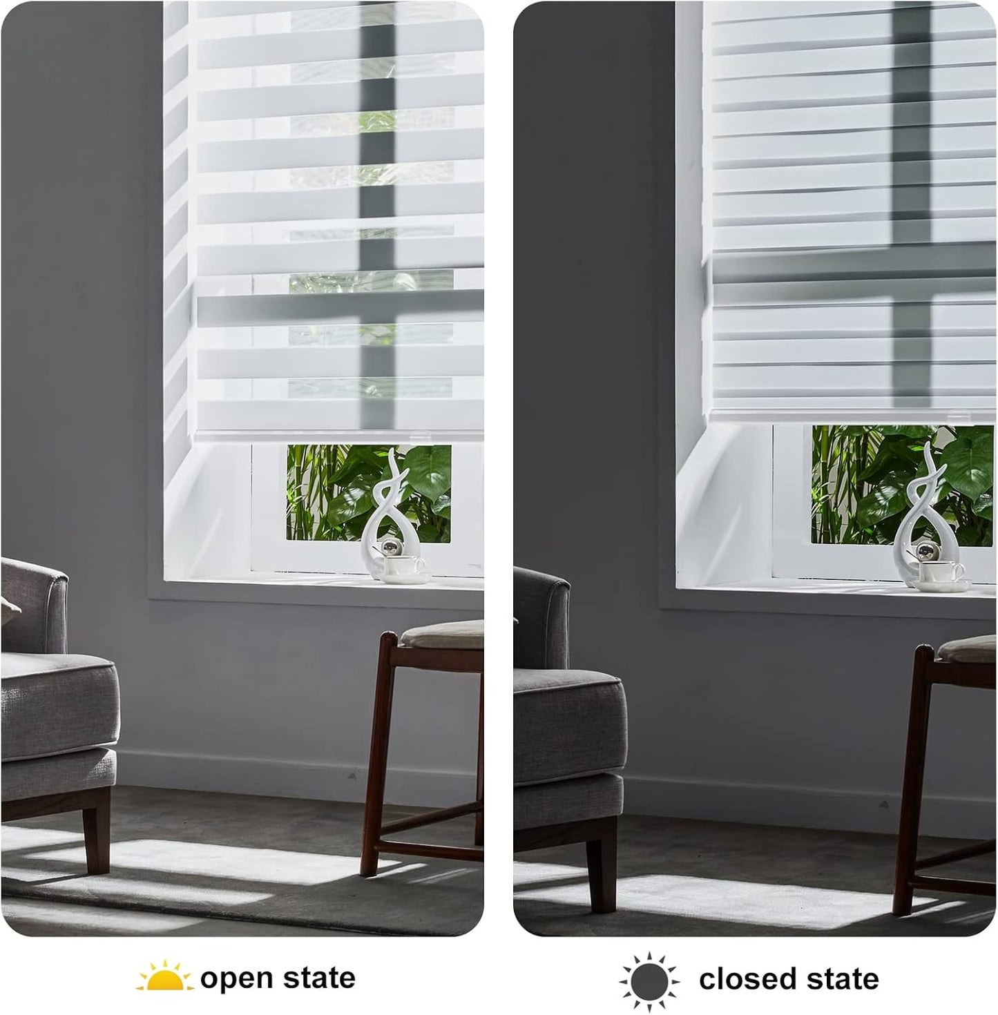 Persilux Cordless Zebra Blinds for Windows, Roller Shades for Windows (17" W x 47" H, White) Dual Layer Fabric for Day and Night,Room Darkening Shades for Home, Office, Bedroom and Living Room