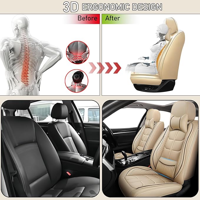 Leather Car Seat Covers Fit for Toyota Prius 2004-2024, 5 Seater Car Seat Cover, Premium Waterproof, Scratch Resistant Car Interior Accessories (Full Set with Pillow Beige)