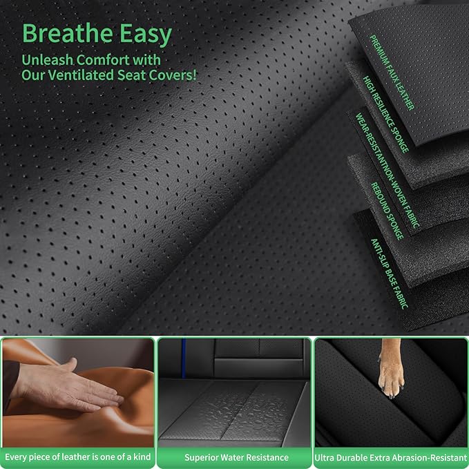 Fit Accent Car Seat Covers for Hyundai Accent 2006-2025 2026 - Upgraded Premium Waterproof & Breathable Leather,Airbag Compatible,All-Weather Seat Cushion Protector,Full Set,Black-Blue