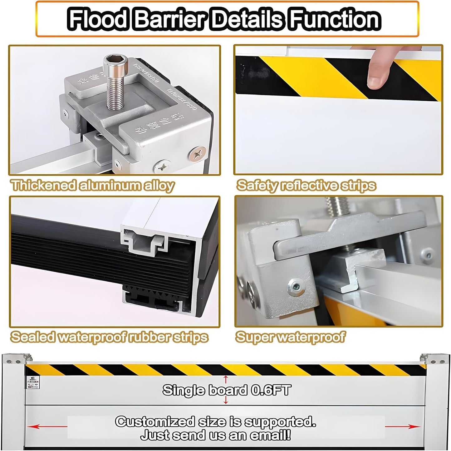 Flood Barriers for Home Exterior - Aluminum Alloy Outdoor Easy Flood Barrier Garage Doors Water Barriers for Flooding,H7.9 Inch/L11.5FT