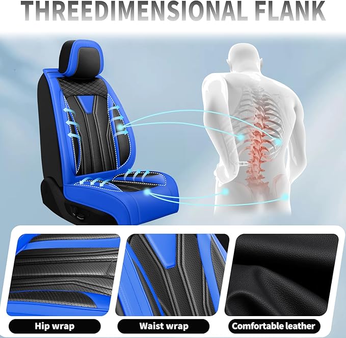 Fit Juke Car Seat Covers Compatible with Nissan Juke 2012-2015 2016 - Premium Leather， Waterproof Breathable， All-Weather Seat Cushion Protecto&Airbag Compatible (2 Front Seat Blue&Black)