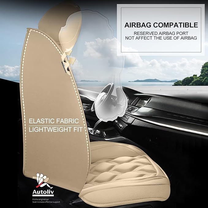 AOMSAZTO Front Seat Covers Fit for Hyundai Palisade 2020-2026 Waterproof Faux Leather Car Seat Cover Compatible with Airbag(2PCS Front, Beige)