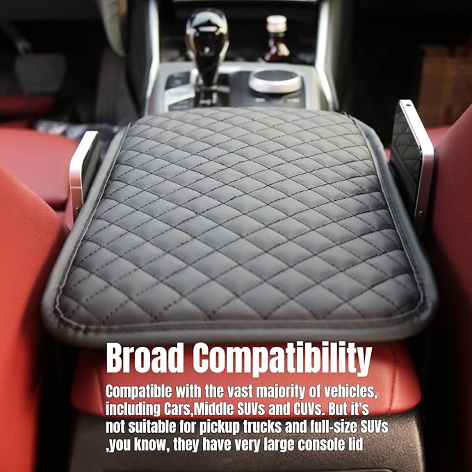 KAELTHAS Comfortable Car Center Console Cushion Armrest Dog Cat Paws Protect Cover Non-Slip with 2 Storage Bags for Cars SUVs CUVs Interior Accessories (Black, Mid-Size)