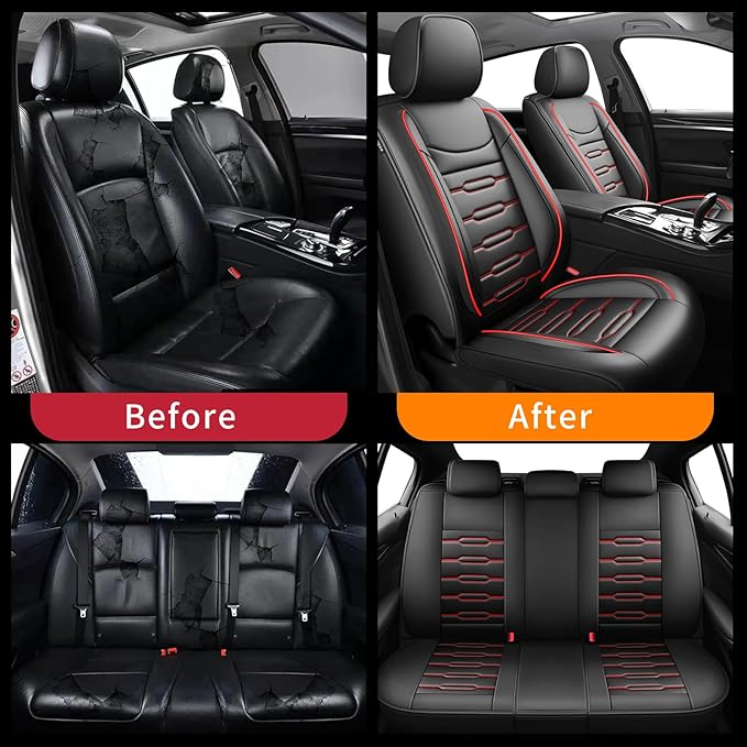 Fit Forester Car Seat Covers for Subaru Forester 2007-2025 2026 - Upgraded Premium Waterproof & Breathable Leather, Airbag Compatible, All-Weather Seat Cushion Protector (Full Set, Black+Red)