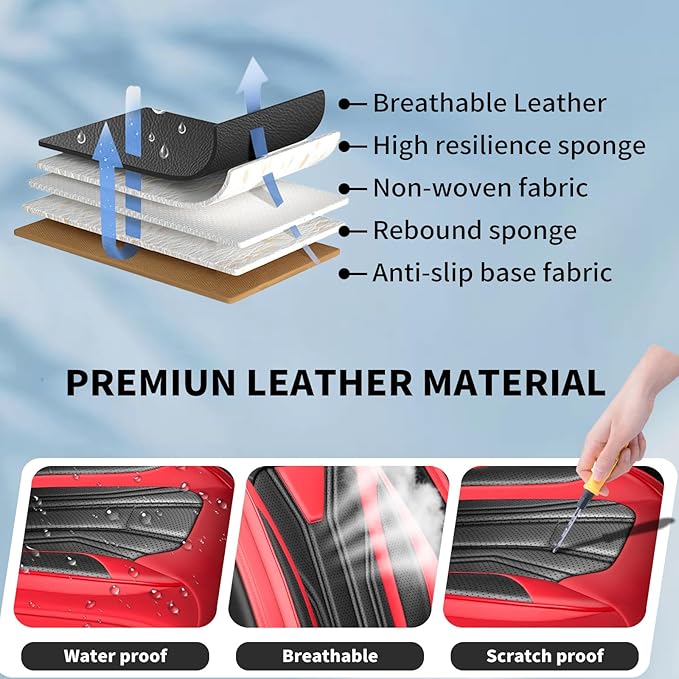 Fit Accord Car Seat Covers Premium Leather for Honda Accord 2012-2025 2026. Waterproof， Breathable, Scratch-Resistant & All-Weather Seat Cushion Protector（Full Set,Red&Black