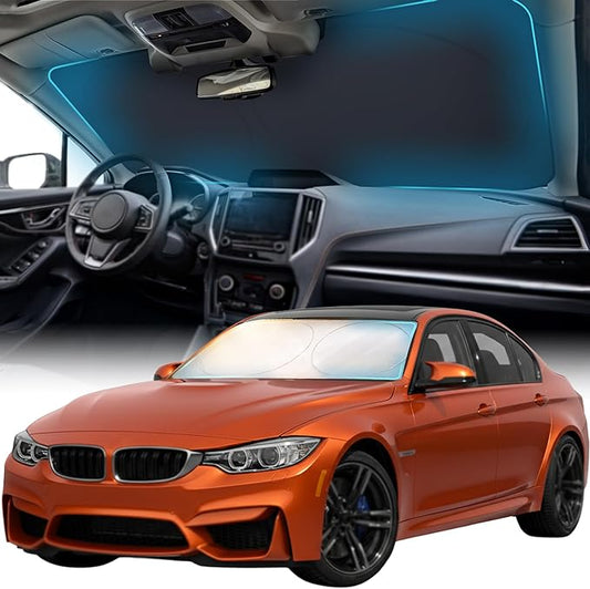 FORTEM Car Sun Shade for Windshield, Reflective Windshield Sunshade, 240T Polyester, Automotive Interior Sun Protection, Ultimate Heat and UV Shield, Foldable, Storage Bag