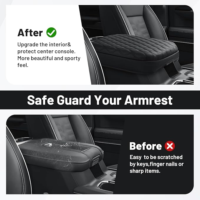 Autorder Center Console Cover for GMC Sierra/Chevy Silverado 1500 2019-2026 Accessories Armrest Cushion Cover Leather Middle Console Pad Armrest Pad Anti-Scratch(Bucket Seat Only)