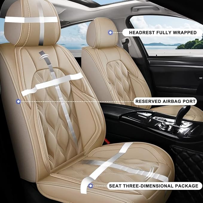 AOMSAZTO Car Seat Covers,2 Front Seats Custom Fit for Nissan Altima 2009-2025 2026,Faux Leather Automotive Cushion Covers Seat Protector,Airbag Compatible Waterproof Beige