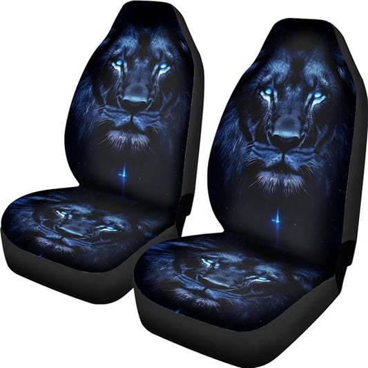 Cool Lion Print Car Front Seat Cover Set of 2, Auto Bucket Seats Protector Universal Car Accessories Interior Decor for Women Men