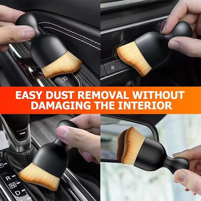 Blilo Car Interior Detailing Brush, Auto Soft Hair Cleaning Brushes, Curved Dirt Dust Collectors, Removal Tool for Dashboard Air Conditioner Vents Leather, Scratch Free (White/Red/1PCS)