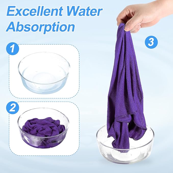HARFINGTON 4 Pack Microfiber Cleaning Cloth, 28" x 12" Multi-Functional Cleaning Towels Reusable Absorbent Rags for Car Wash Kitchen Household Window Clean, Purple