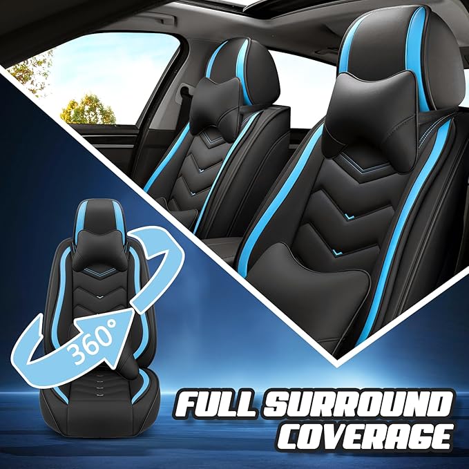 Car Seat Covers for Hyundai Sonata 2002-2026, Premium Nappa Leather Car Seat Cover, Stylish Sport Seat Covers， Automobile Seat Cover Sets.(Luxury 2 Seats/Black Blue)