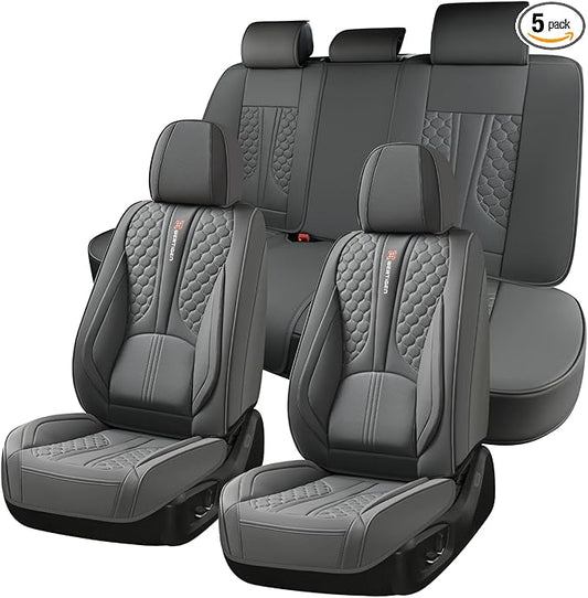 Car Seat Cover Set, Gray Automotive Interior Accessories, with Lumbar Support, Premium Nappa Leather, Waterproof, Non-Slip, Easy Installation, Universal Fit, Airbag Compatible