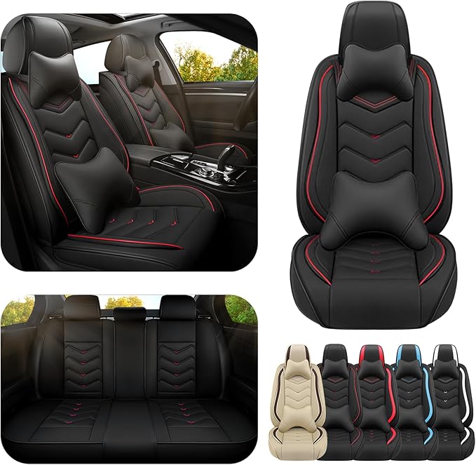 Car Seat Covers for Cadillac CTS 2003-2019, Premium Nappa Leather Car Seat Cover, Stylish Sport Seat Covers， Automobile Seat Cover Sets.(Luxury 5 Seats/Black)