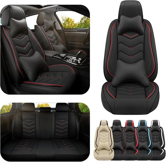 Car Seat Covers for Fiat 500 2012-2019, Premium Nappa Leather Car Seat Cover, Stylish Sport Seat Covers， Automobile Seat Cover Sets.(Luxury 5 Seats/Black)