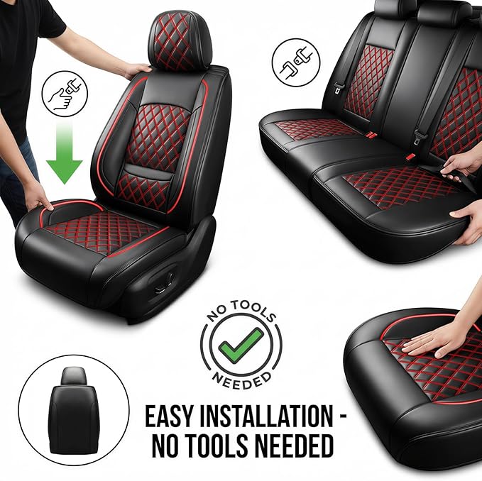 Fit Integra Car Seat Covers for Acura Integra 2023-2026 - Premium Leather, Waterproof, All-Weather, Airbag Compatible, Anti-Slip, Breathable, Easy Install, Seat Protectors, Full Set, Redline