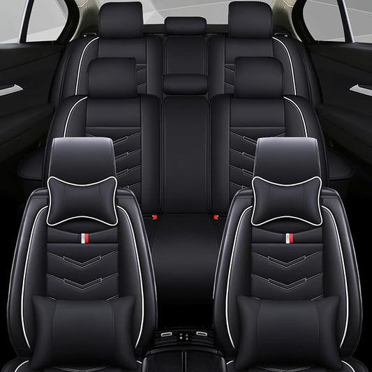 Car Seat Cover 7 Seats for Ford Explorer 2000-2025, Waterproof Durable Compatible Airbag, Premium Leather Seat Protector(7 Seats Luxury,Black White)